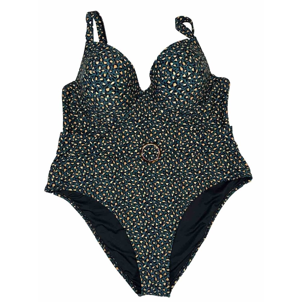 NWT Cupshe Underwire Swimsuit Adjustable Green Animal Print Belt Women Plus 3X